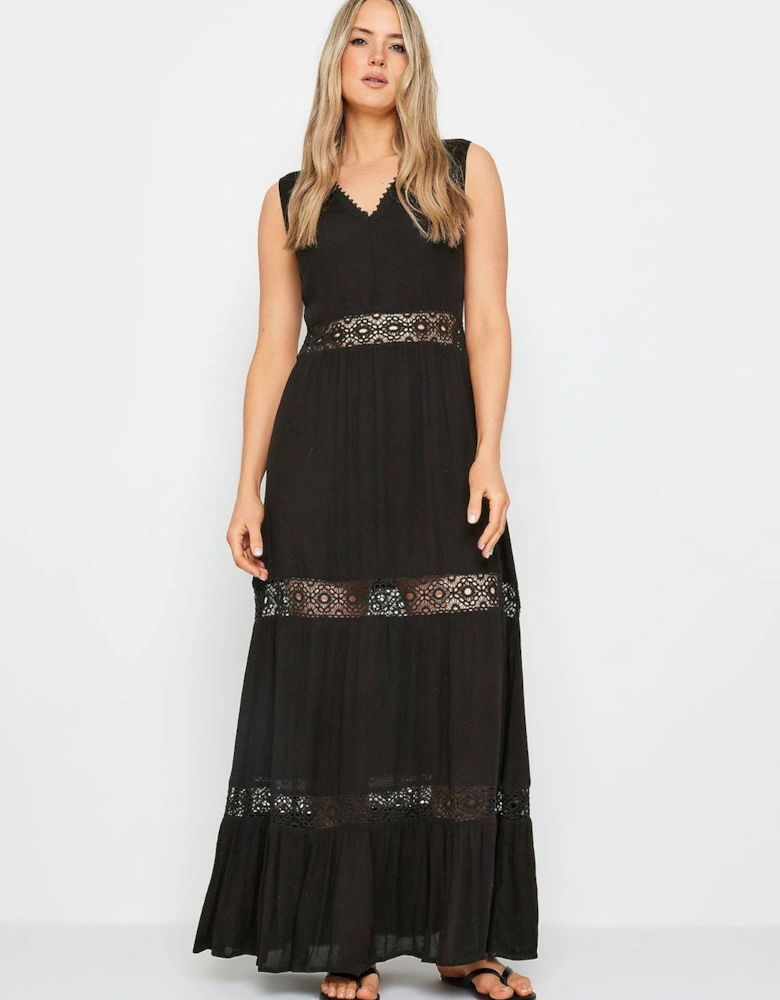 Tall Black Crochet Maxi Dress