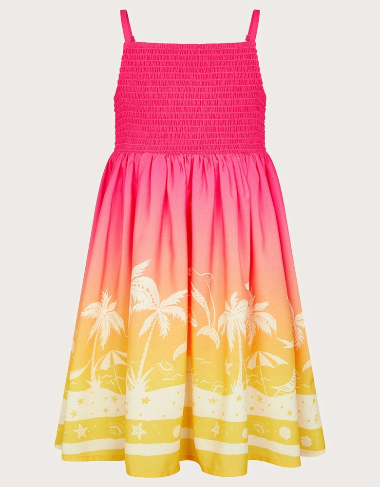 Girls Sunset Palm Dress - Multi