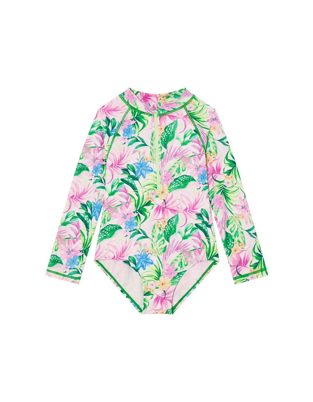 Girls Tropical Palm Upf50 Long Sleeve Swimsuit - Ivory, 2 of 1