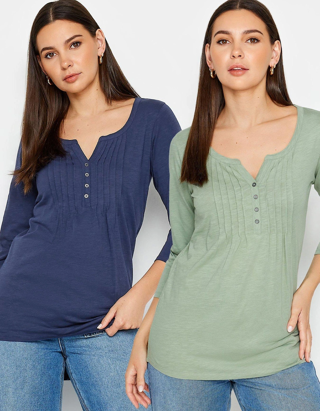 Tall 2 Pack 3/4 Sleeve Pintuck Henley - Navy Sage, 2 of 1