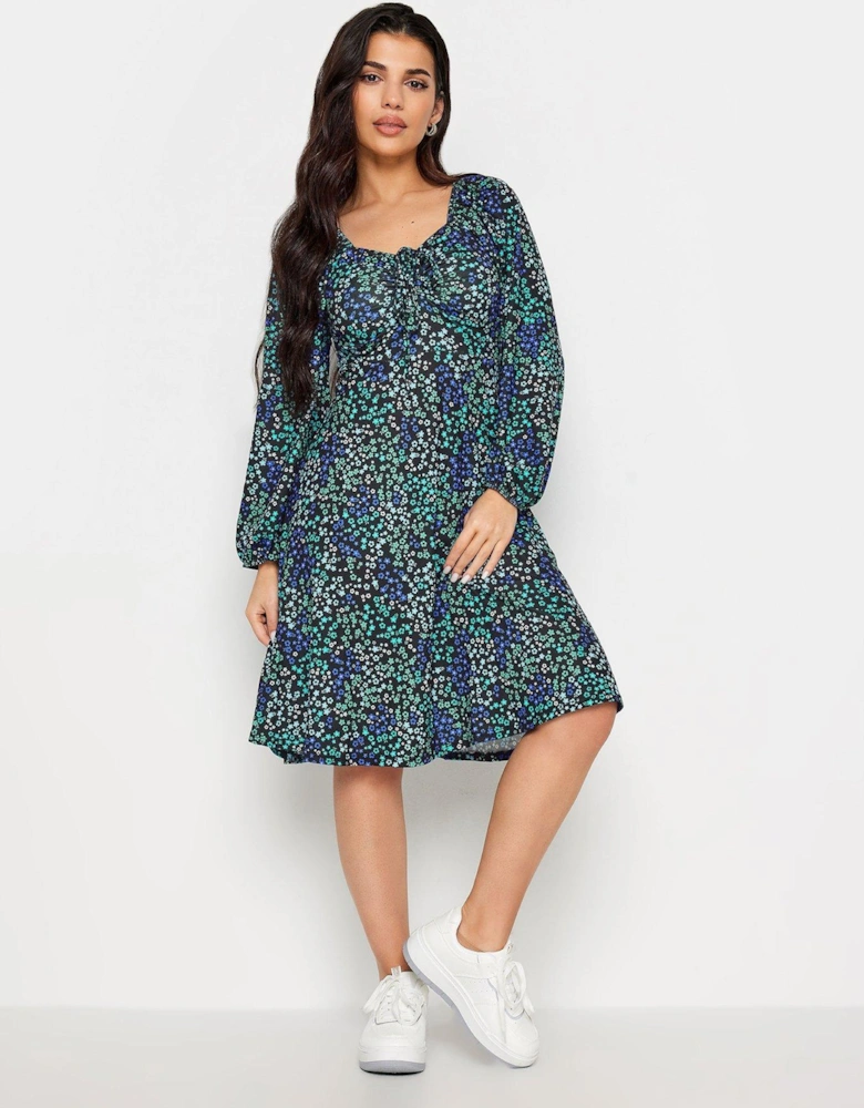 Petite Blue Multi Ditsy Ruch Front Dress