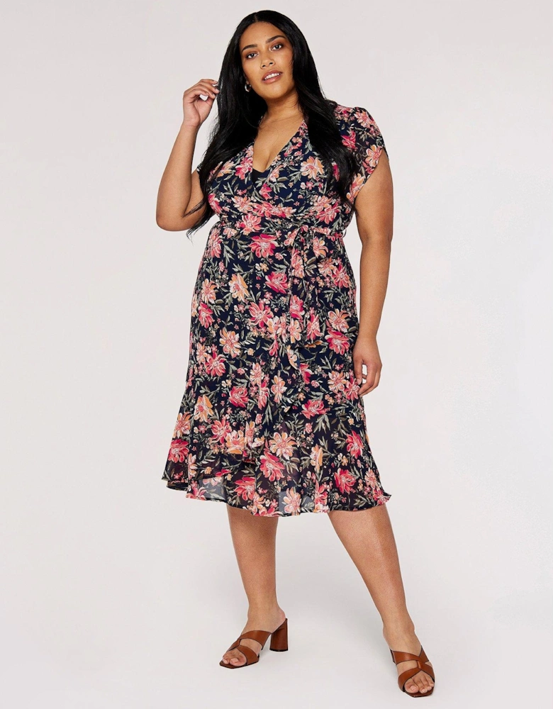 Vintage Floral Midi Wrap Dress