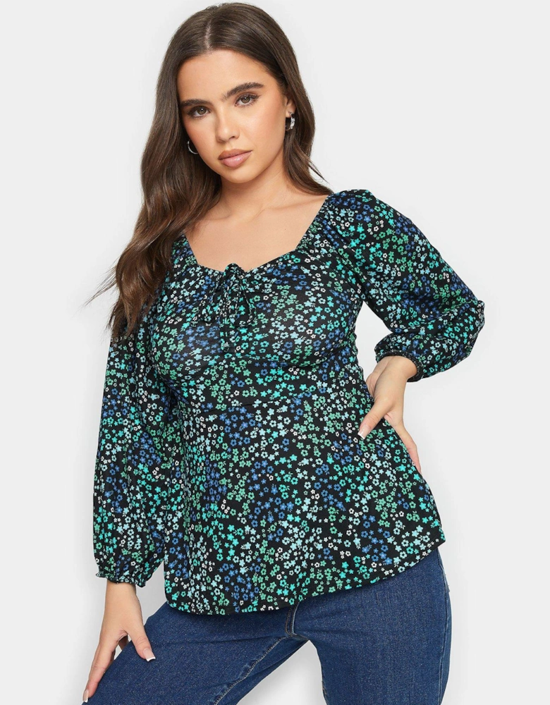 Petite Blue Multi Ditsy Ruch Top