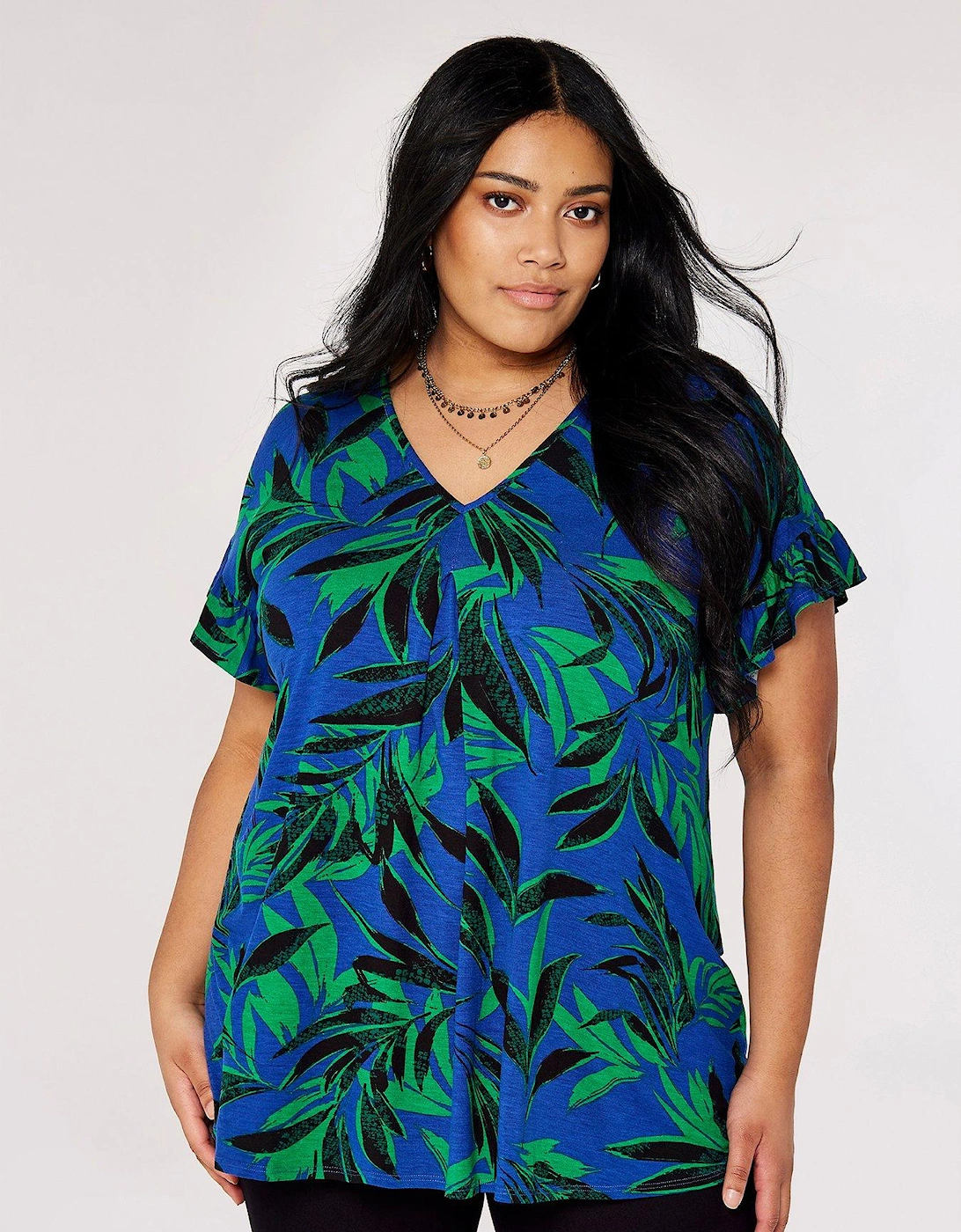 Tropical Palm V Neck Jersey Top, 2 of 1