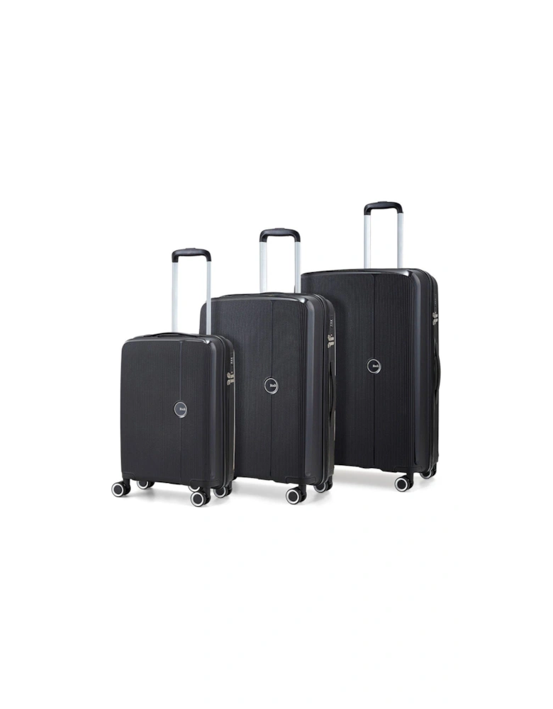 Hudson 8 Wheel PP Hardshell 3pc Suitcase Set - Black