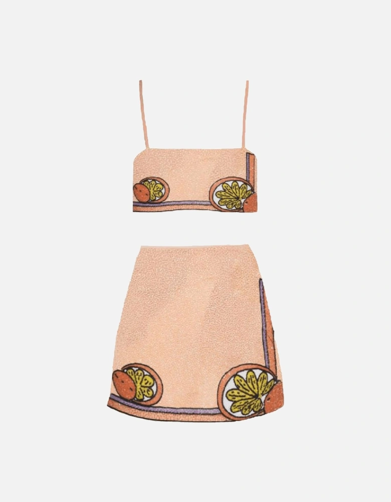 Melodie Co-ord Hand Embroidered Crystal Peach Top