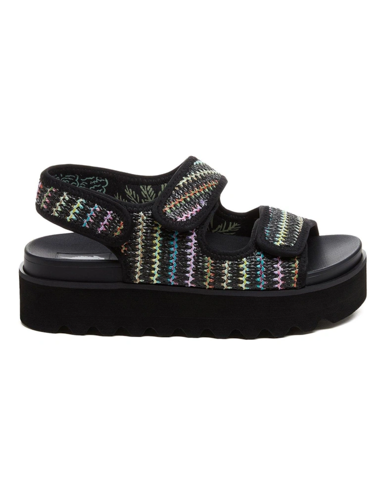 Balmy Randy Raffia Wedge Sandals - Black