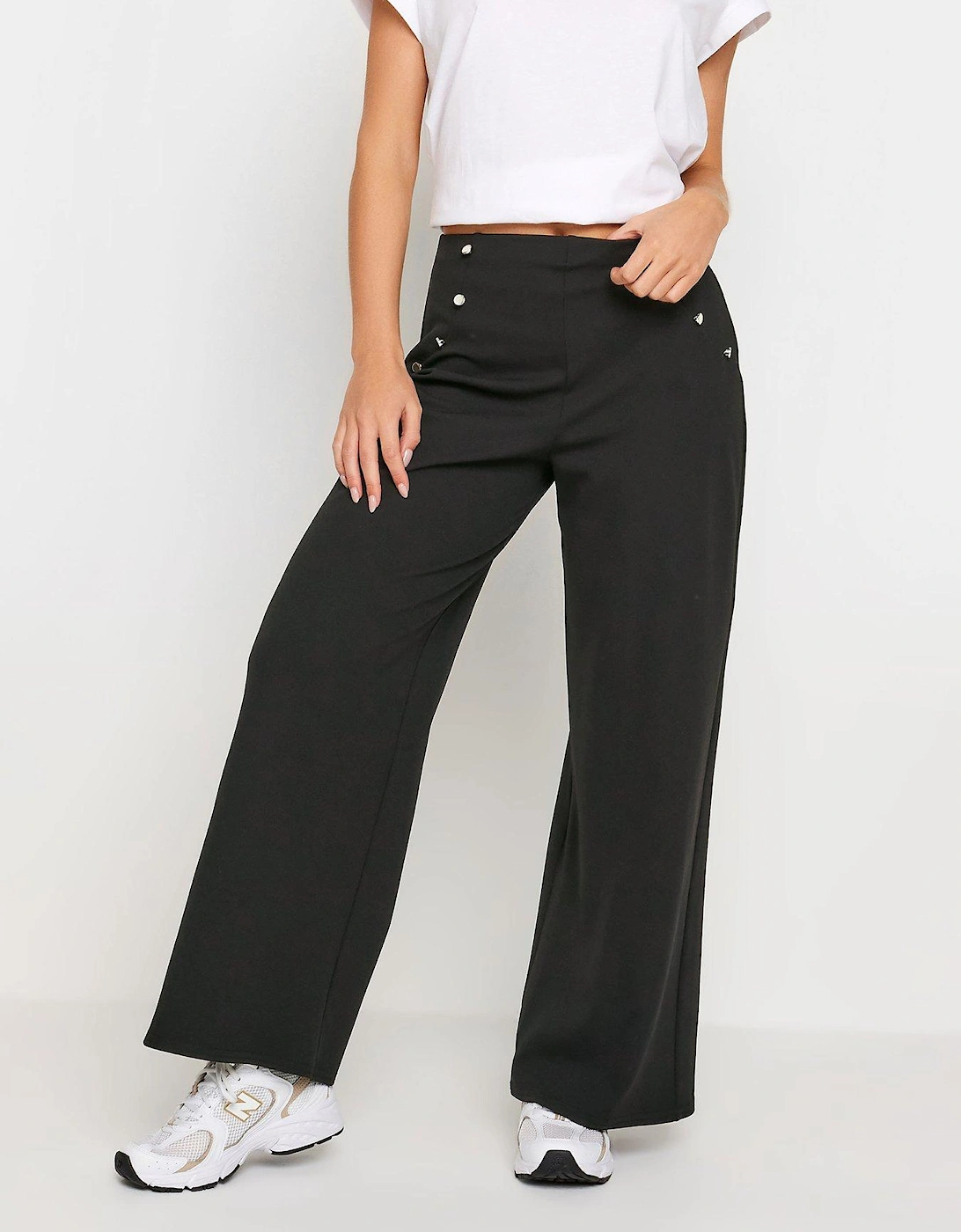 Petite Black Button Front Wide Leg Trousers, 2 of 1