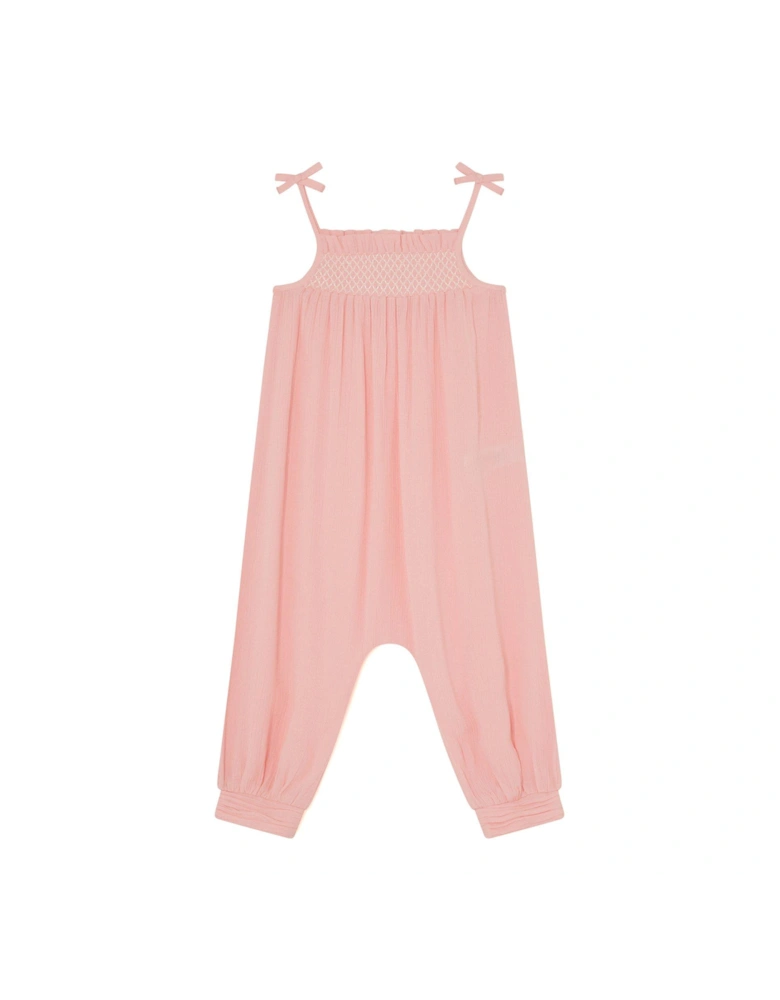 Baby Girls Shirred Jumpsuit - Pale Pink