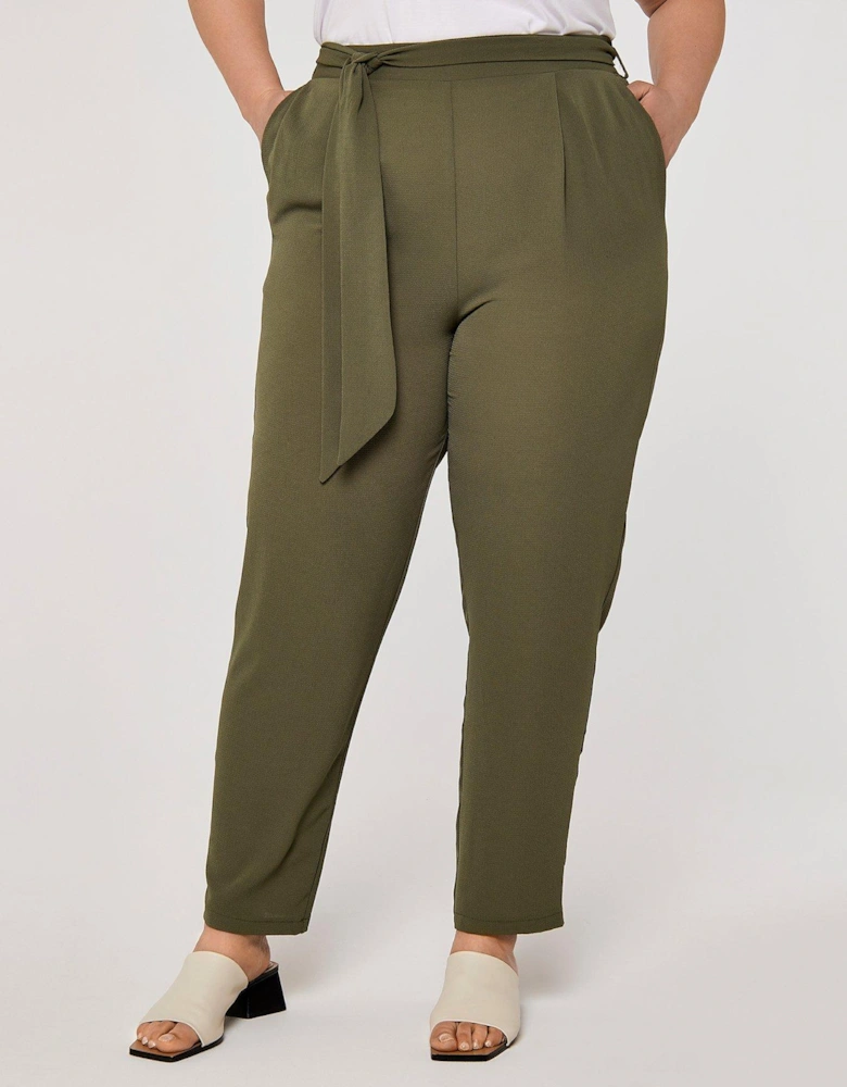 Crepe Tie Waist Tapered Trousers