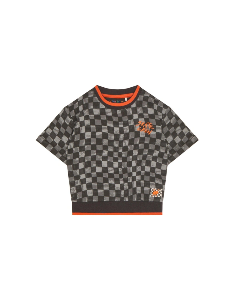 Boys Short Sleeve Checkerboard T-shirt - Black