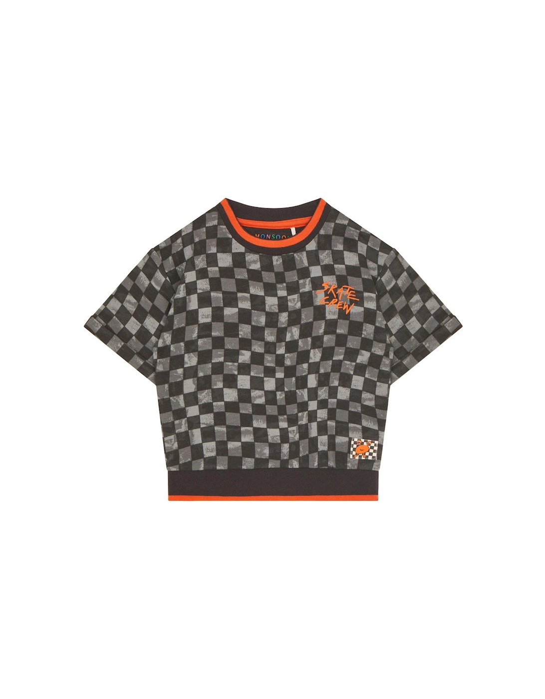 Boys Short Sleeve Checkerboard T-shirt - Black, 2 of 1