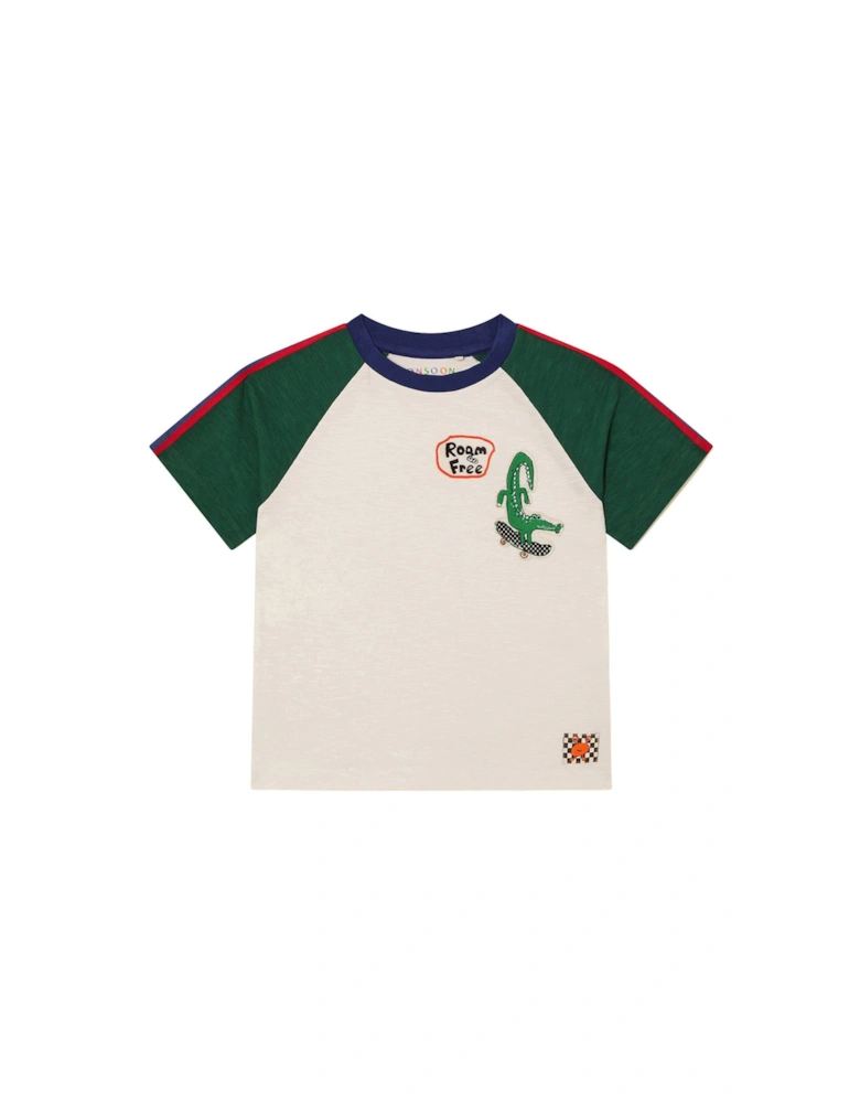 Boys Sporty Crocodile Raglan T-shirt - White