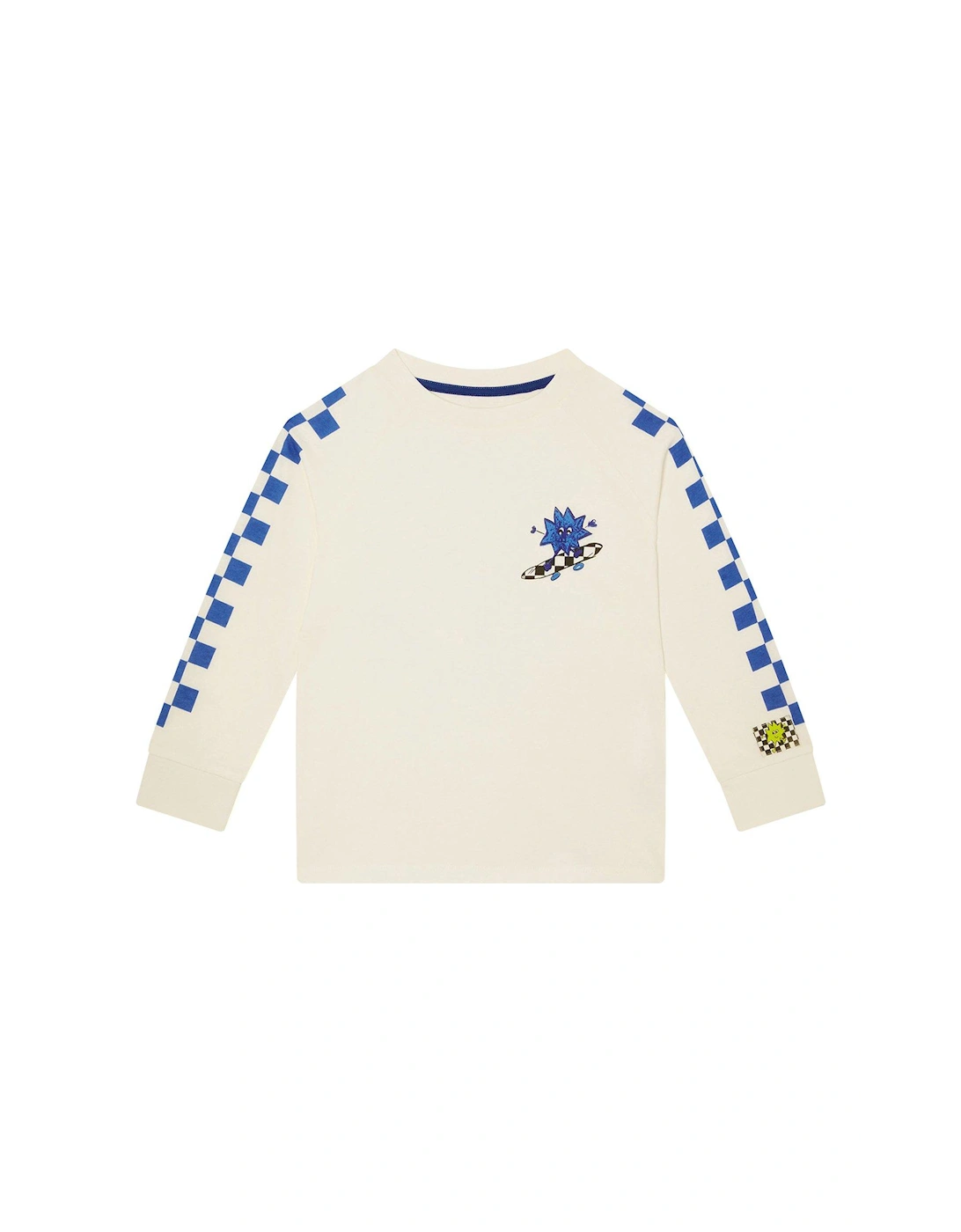 Boys Checkerboard Long Sleeve Skater T-shirt - White, 2 of 1
