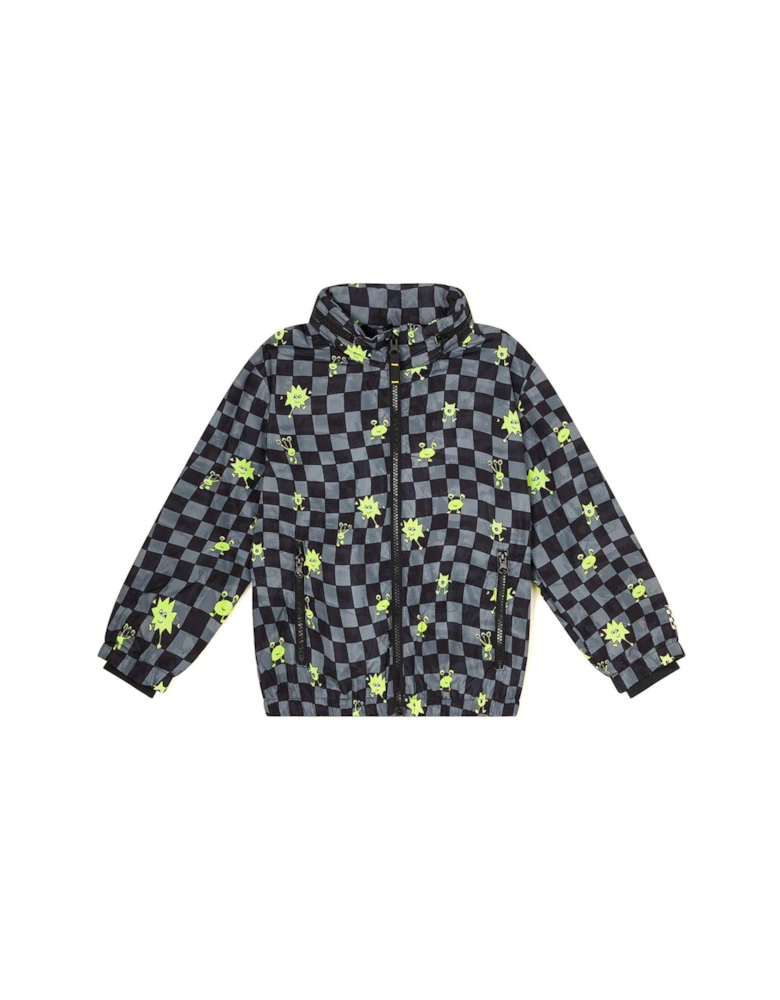 Boys Checkerboard Monster Windbreaker Jacket - Black