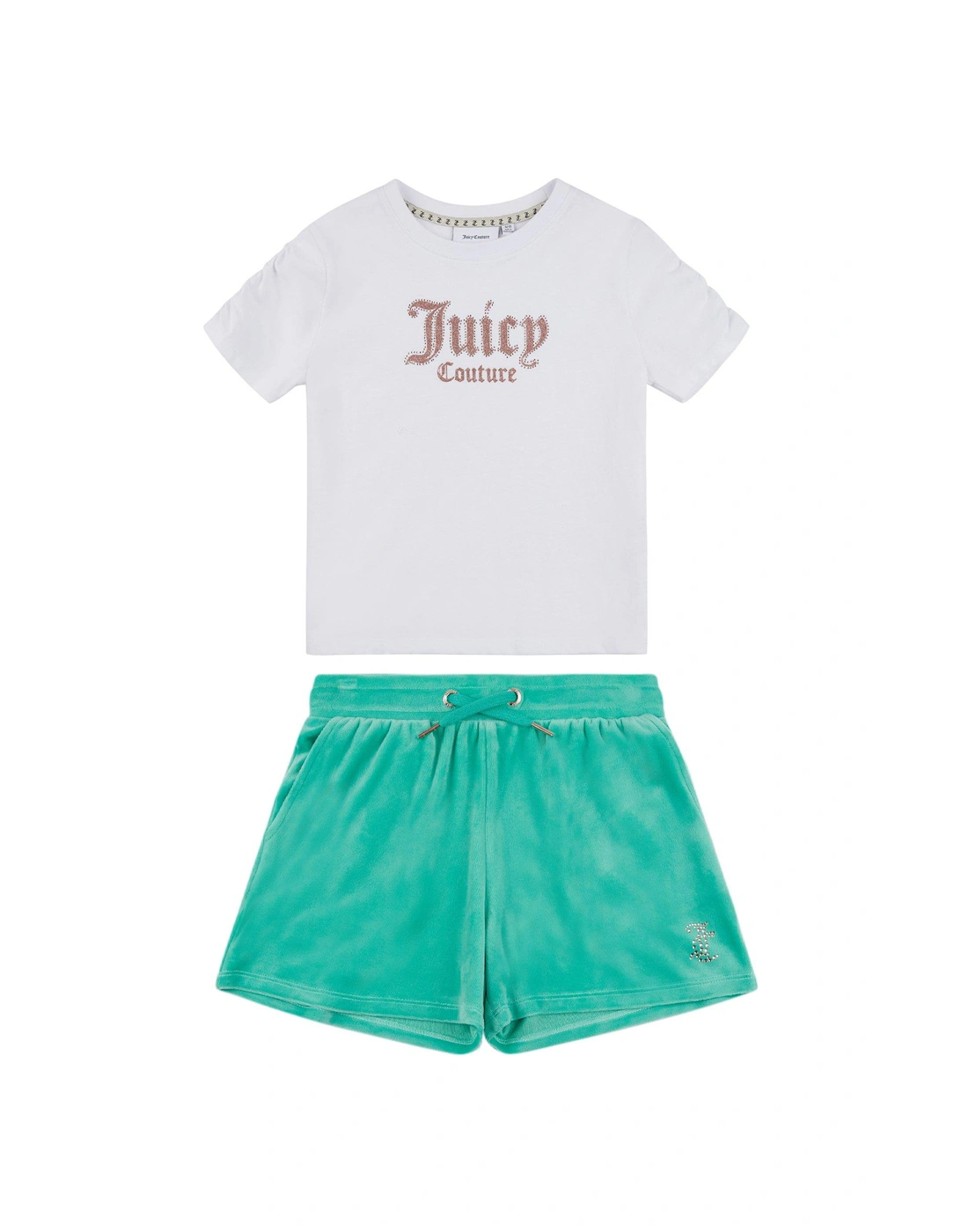 Girls Diamante Ruched Sleeve Tee And Short Set - Bright White, 3 of 2