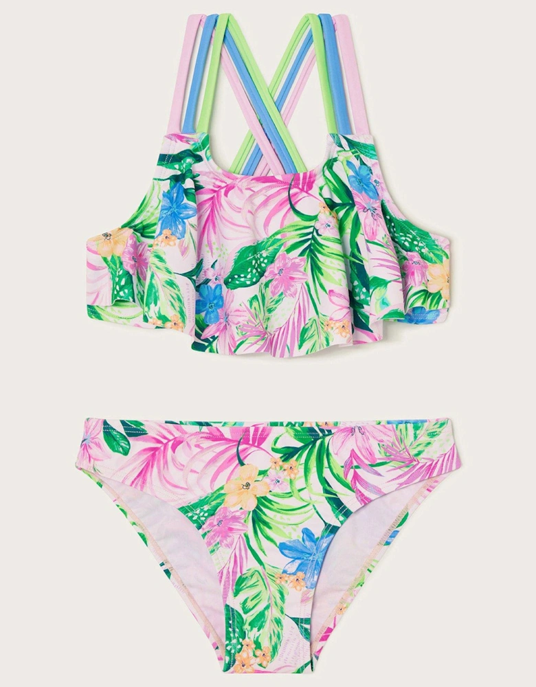 Girls Tropical Palm Bikini - Ivory