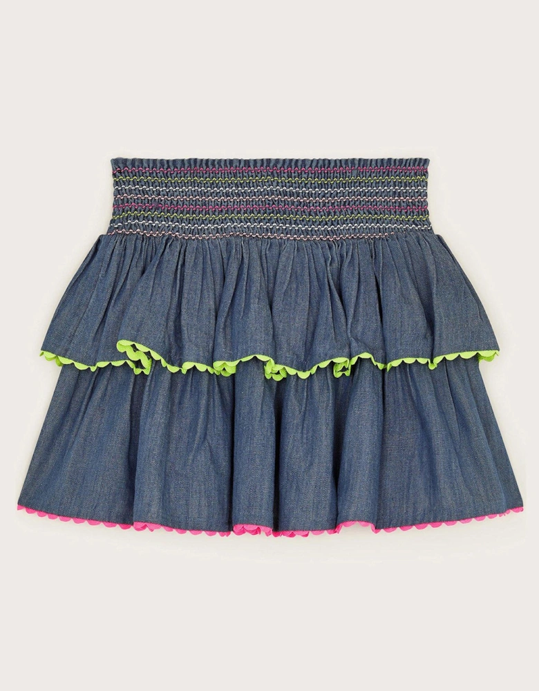 Girls Chambray Ricrac Skirt - Blue