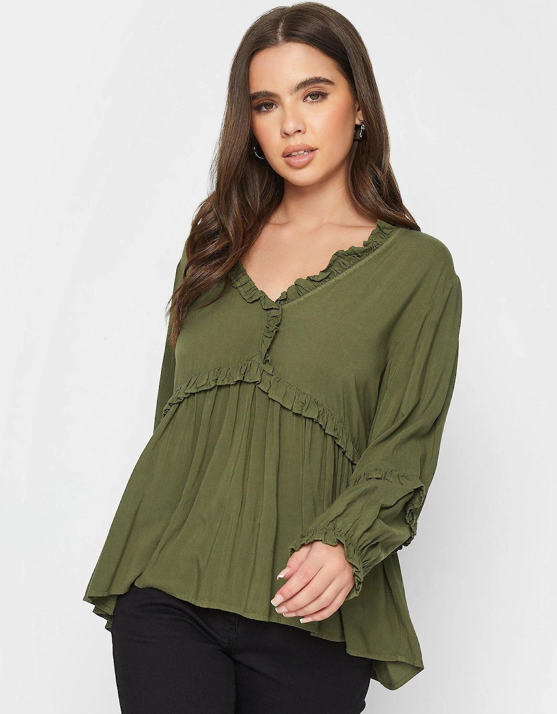 Petite Sage Green Frill Smock Top, 2 of 1