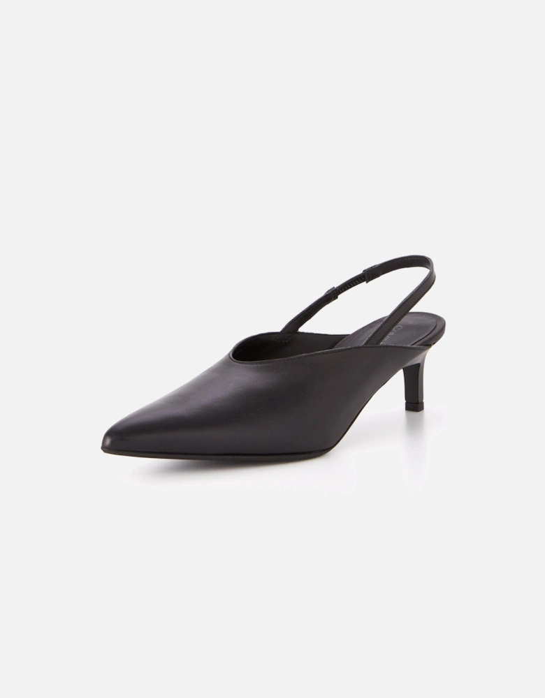 Geo Slingback Leather Heel - Black