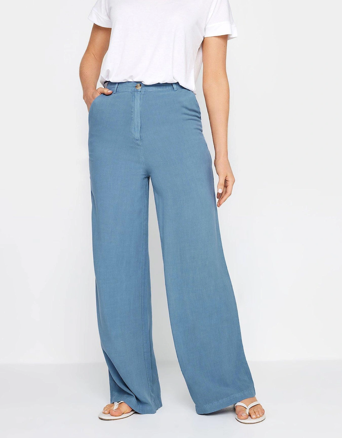 Tall Chambray Acid Wash Button Wide Leg Trouser 34", 2 of 1