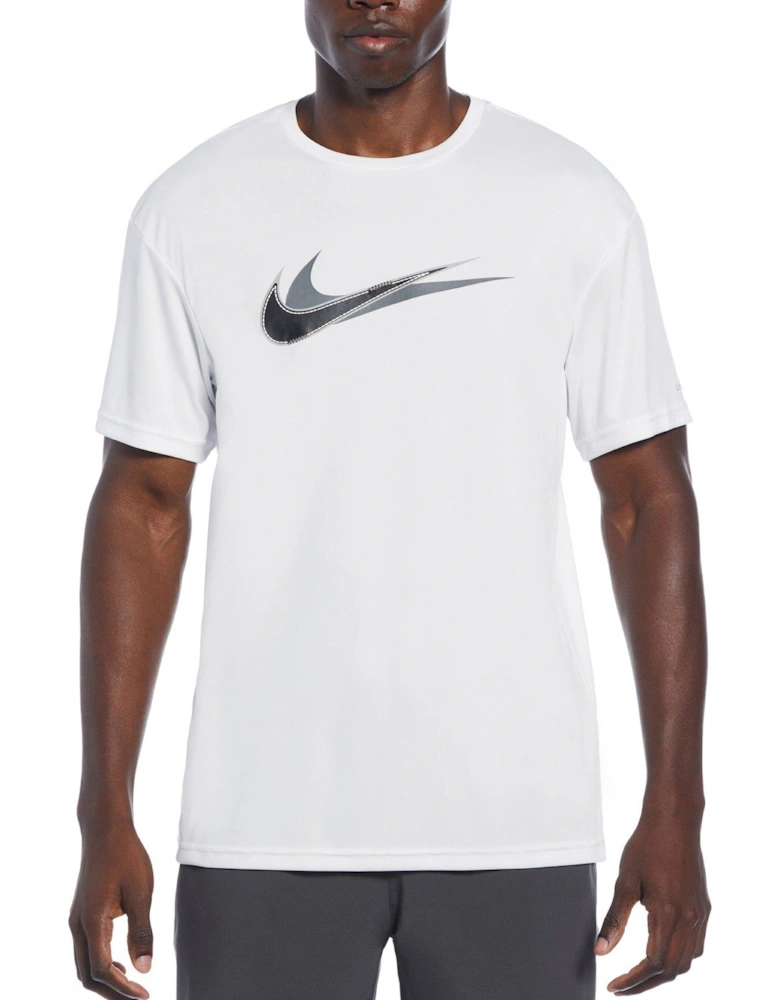 Men's Stacked Swoosh Icon Short Sleeve Hydroguard-white