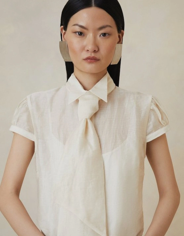 Organza Woven Tie Neck Blouse