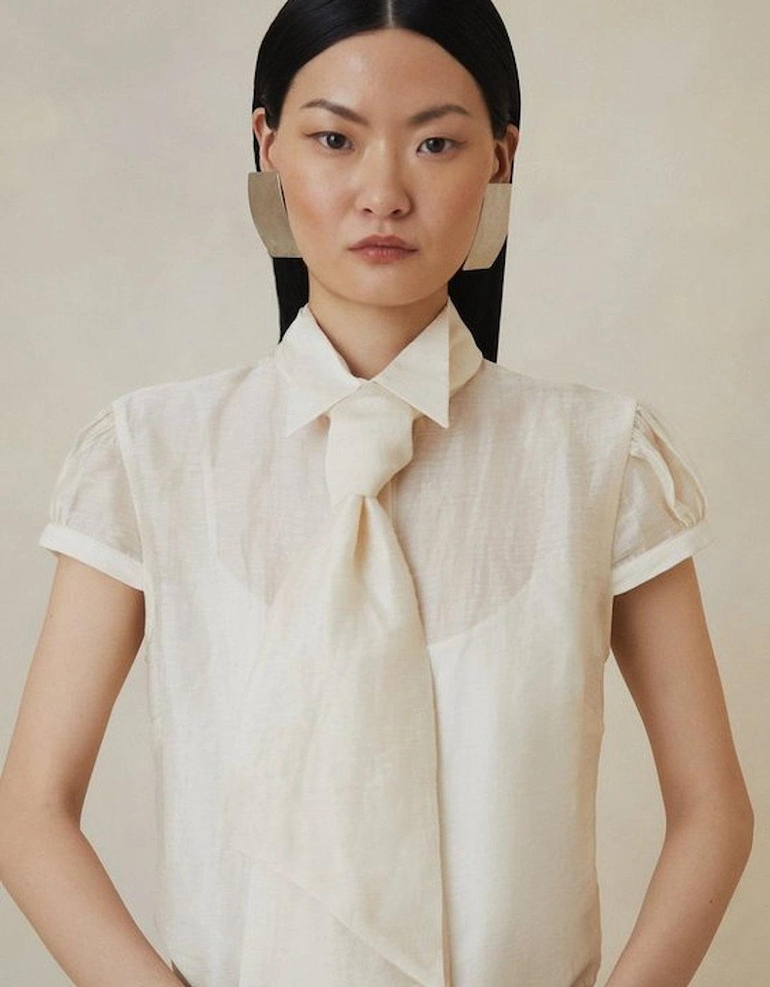 Organza Woven Tie Neck Blouse, 2 of 1