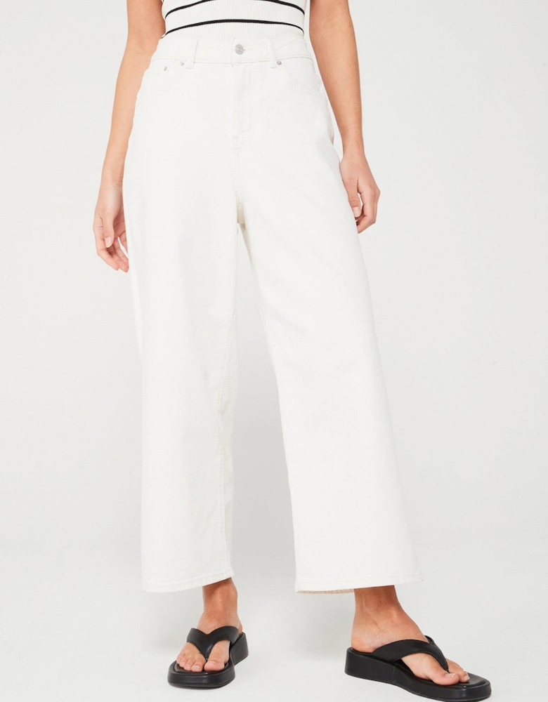 Wide Leg Culotte Jeans - White Denim