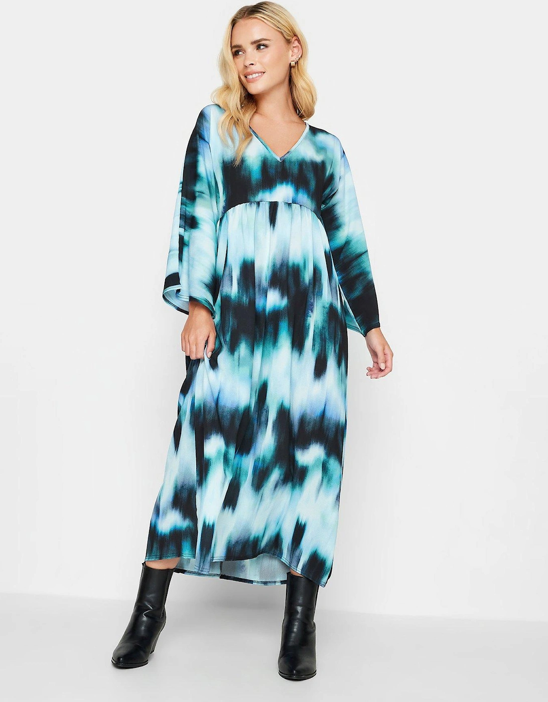 Petite Blue Angel Sleeve Maxi Smock Dress, 2 of 1