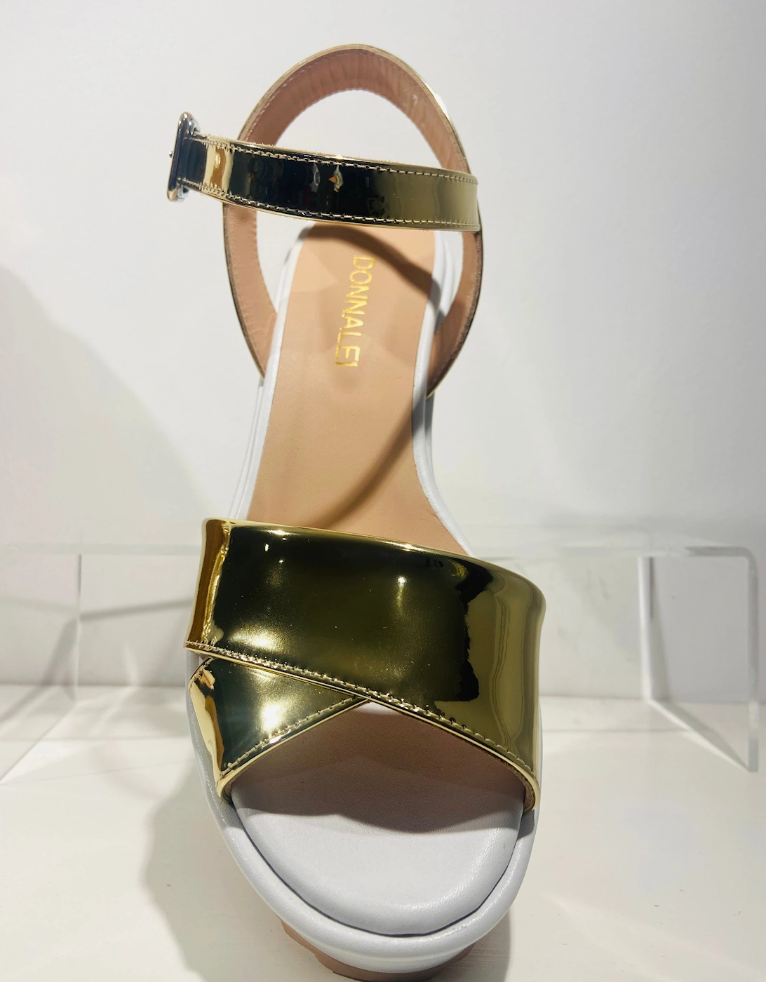 Mirrored gold wedge sandal