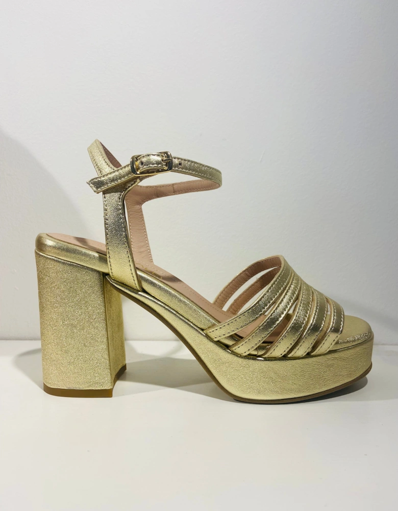 Gold platform strap sandal