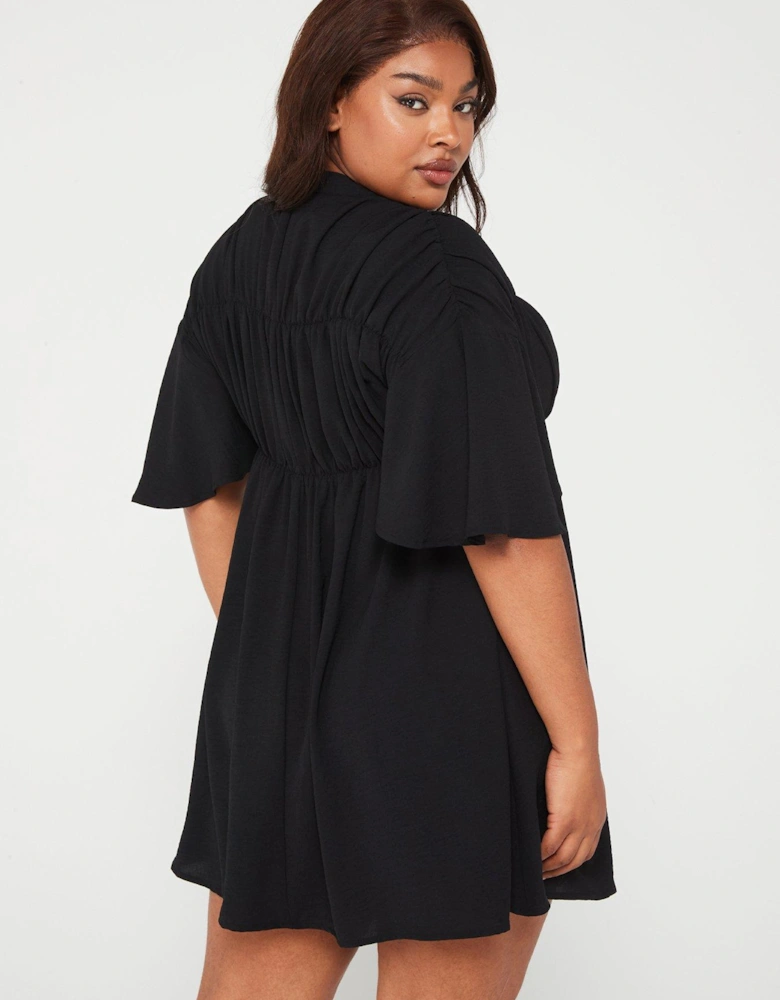 Curve Ruched Shirt Dress - Black