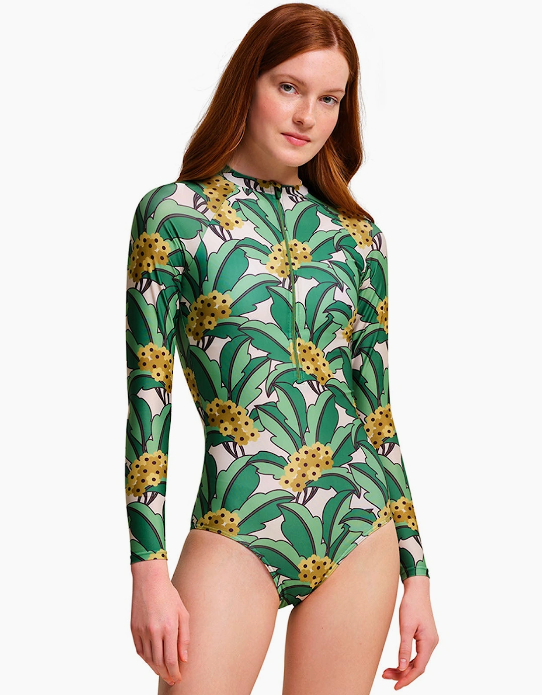 Women's Regatta Womens Orla Kiely Front Zip Swimming Costume - Green Tropical - Size: 8