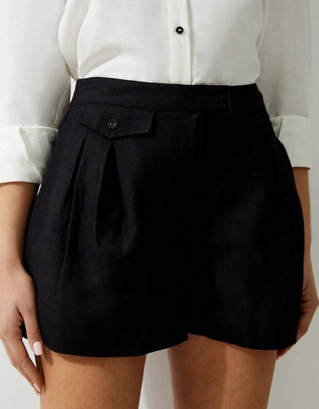 Viscose Linen Buckle Detail Shorts