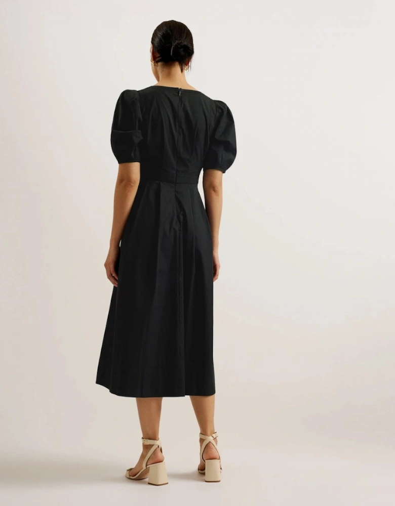Ledra Womens Puff Sleeve Midi Dress