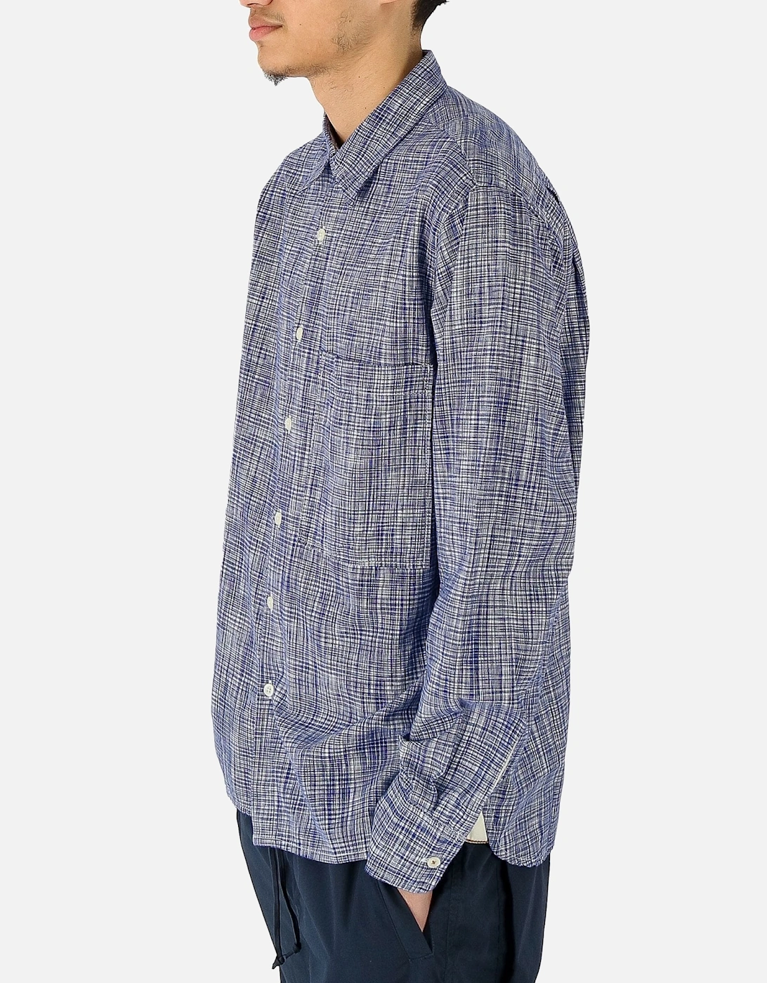 Square Pocket Woven Fleck Navy Shirt