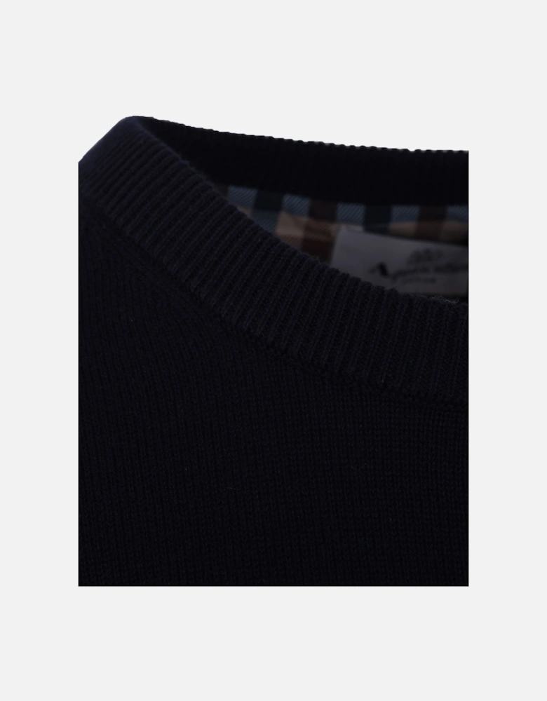 Check Sleeves Patch Crew Neck Knitwear Navy
