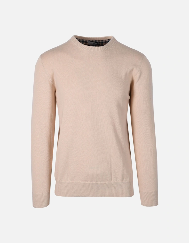 Check Sleeves Patch Crew Neck Knitwear Beige