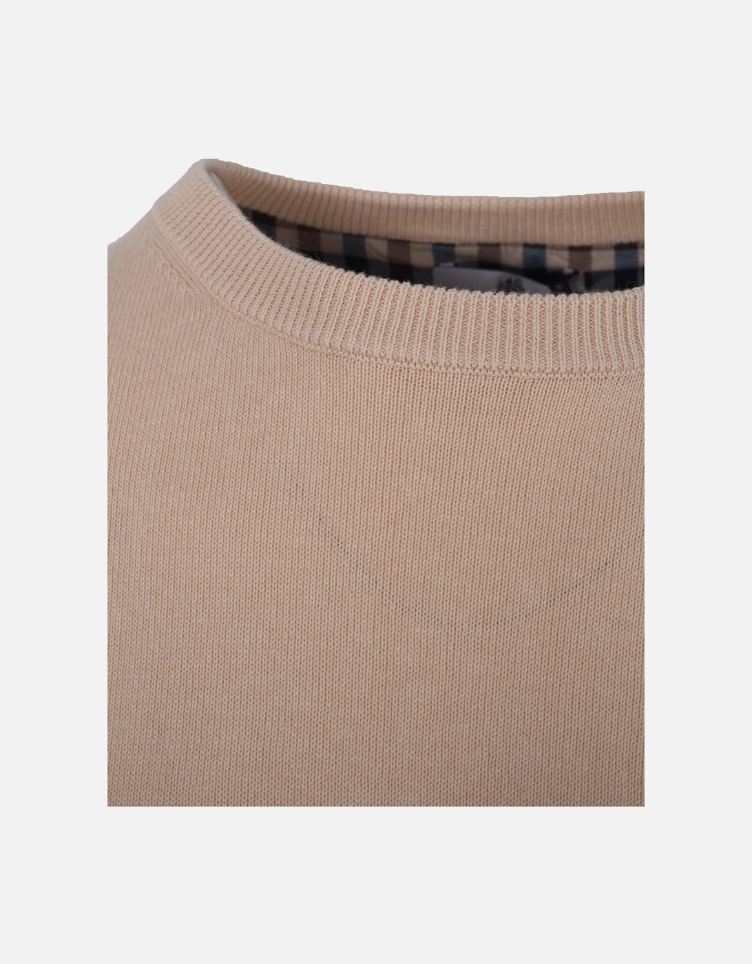 Check Sleeves Patch Crew Neck Knitwear Beige