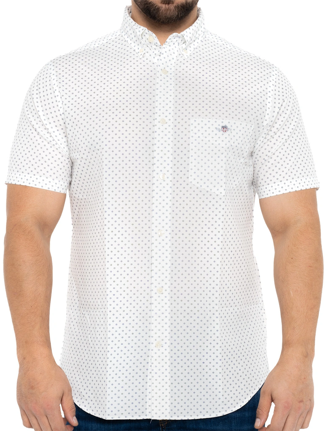 Mens Micro Print Short Sleeve Shirt (White), 8 of 7