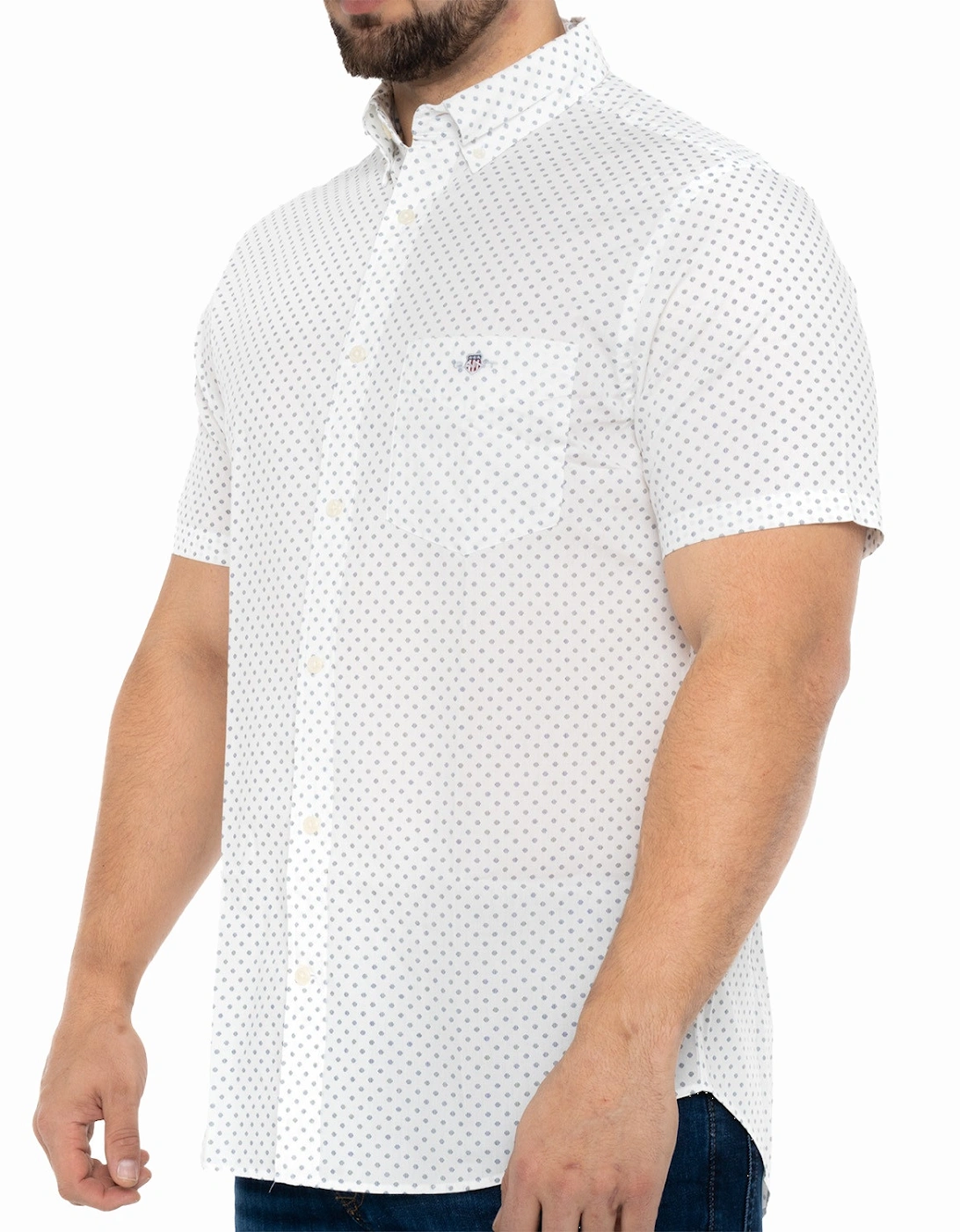 Mens Micro Print Short Sleeve Shirt (White)