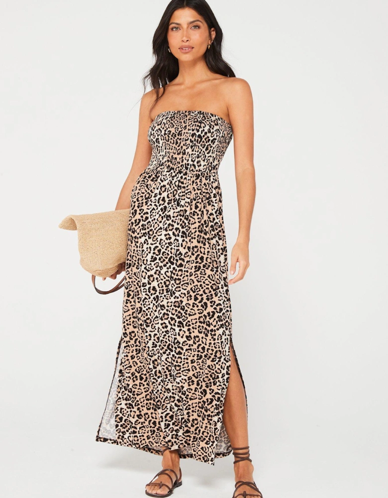 Shirred Beach Maxi Dress 2 Pack - Pink/ Animal Print