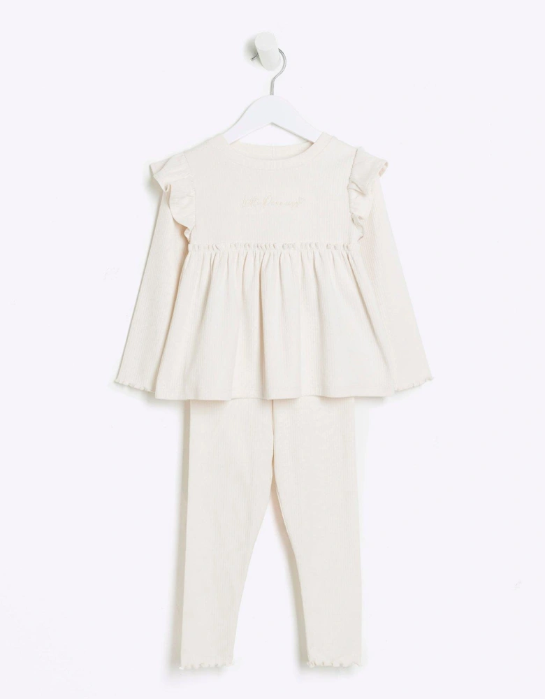 Mini Mini Girls Rib Peplum Top Set - Cream