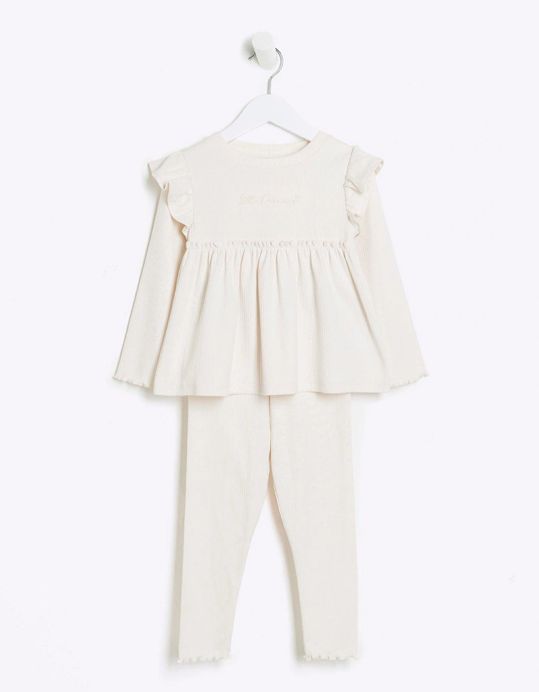 Mini Girls Rib Peplum Top Set - Cream