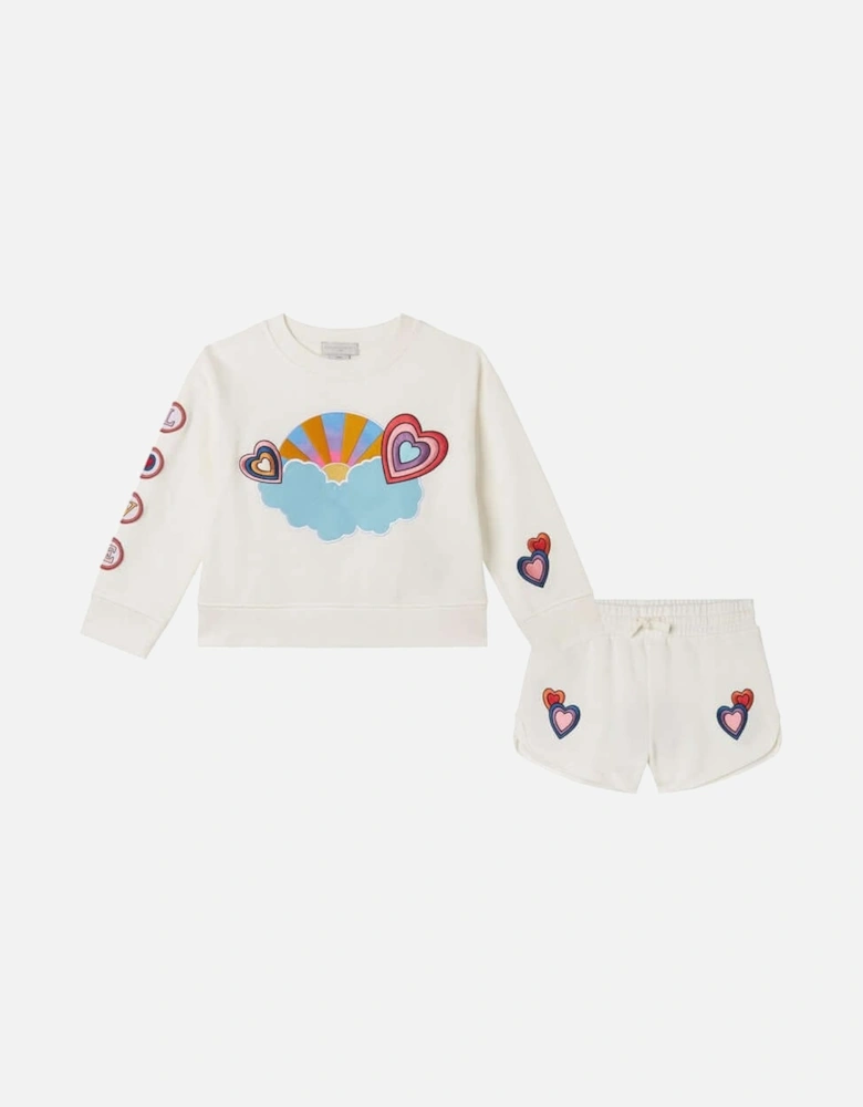 Girls Heart Print Sweatshirt & Shorts Set