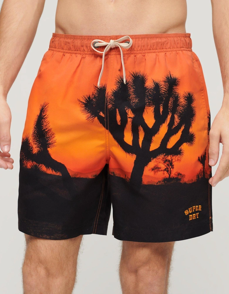 Graphic Print 17'' Swim Shorts - Orange