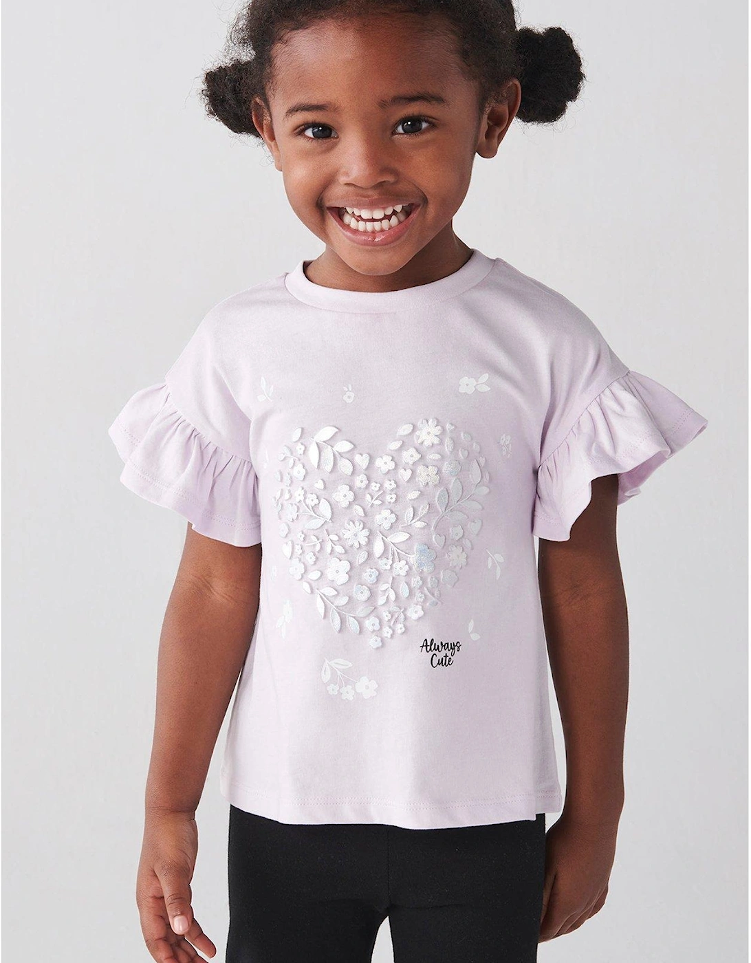 Mini Girls Embossed Heart T-Shirt - Purple, 3 of 2
