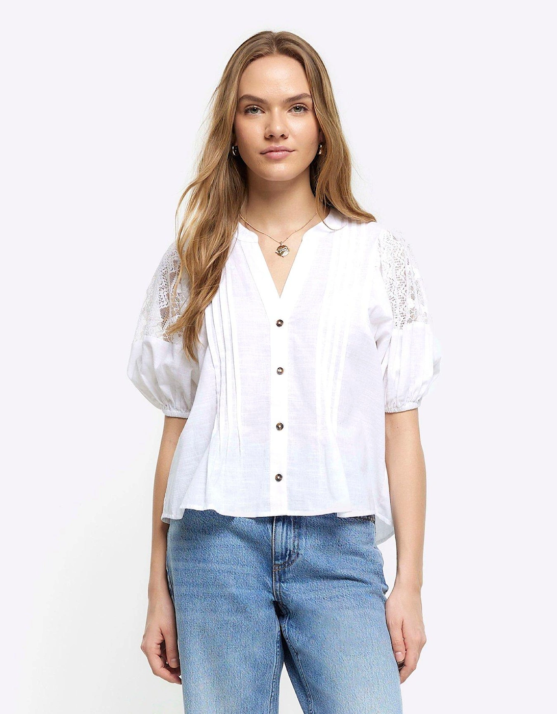 Lace Insert Blouse - White, 6 of 5