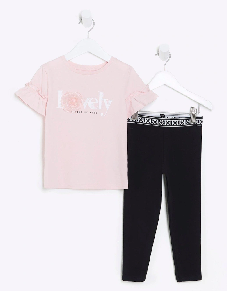 Mini Girls Corsage T-Shirt Set - Pink